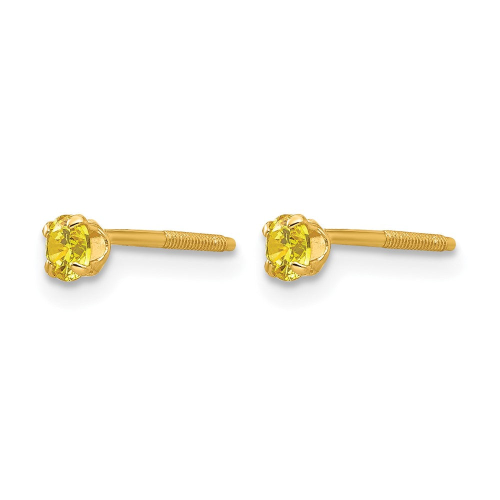 14k Madi K 3mm Round Imitation Citrine November Birthstone Screwback Post Earrings