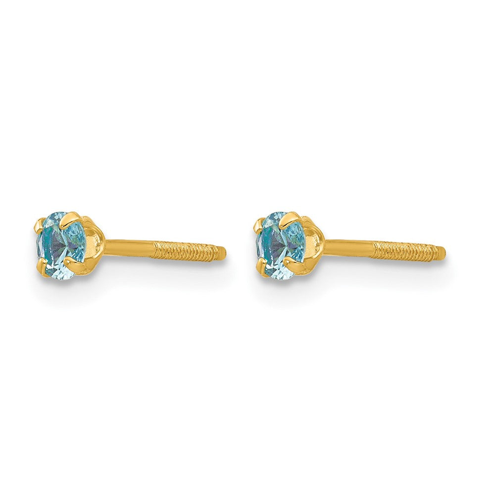 14k Madi K 3mm Round Imitation Blue Zircon December Birthstone Screwback Post Earrings