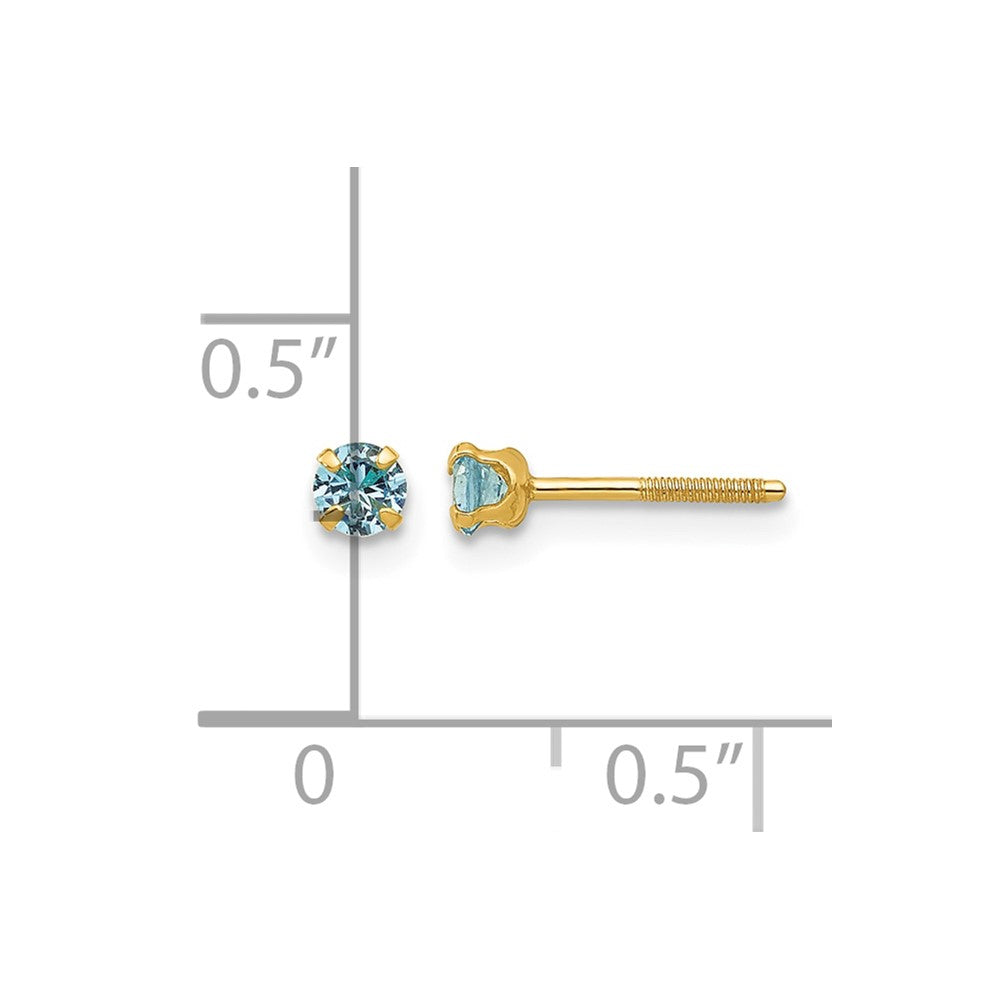 14k Madi K 3mm Round Imitation Blue Zircon December Birthstone Screwback Post Earrings