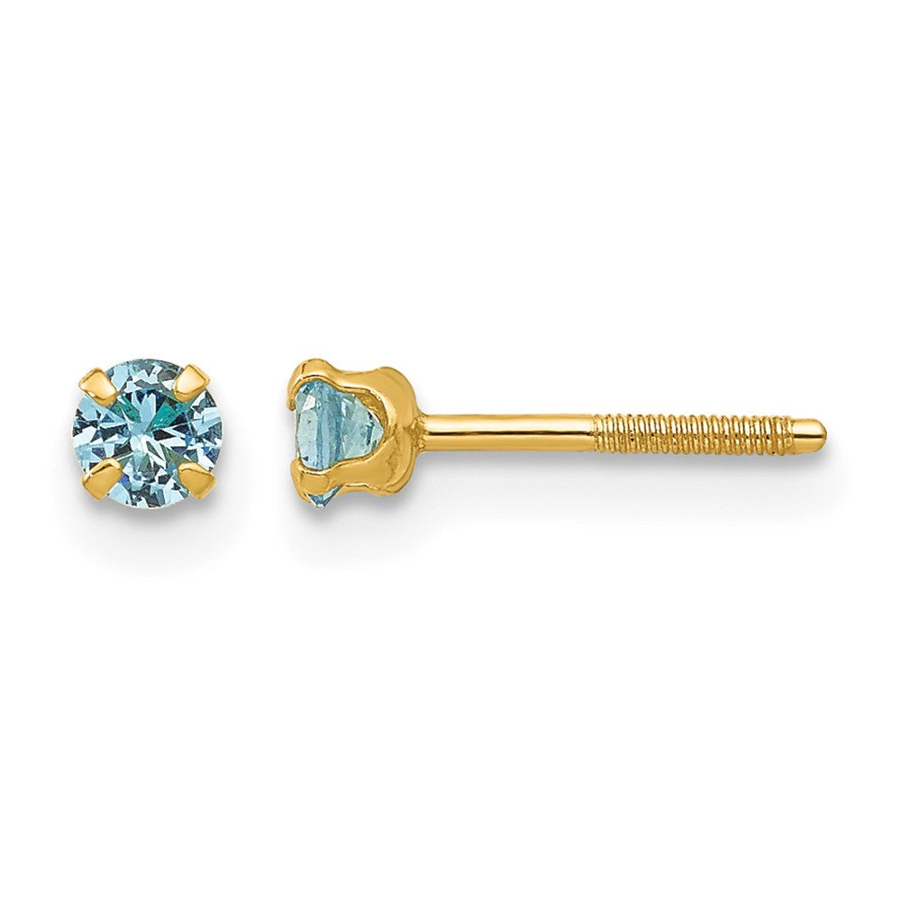 14k Madi K 3mm Round Imitation Blue Zircon December Birthstone Screwback Post Earrings
