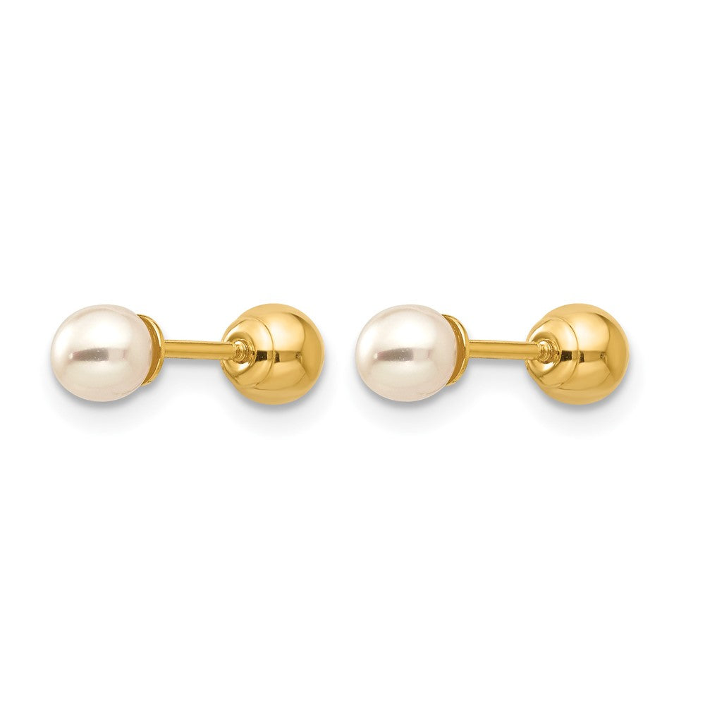 14k Madi K Reversible 3-4mm White Round Freshwater Cultured Pearl and Bead Screwback Post Earrings