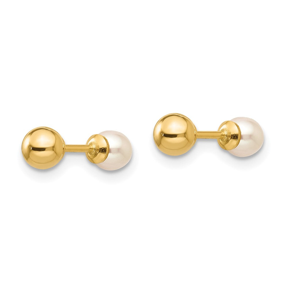 14k Madi K Reversible 3-4mm White Round Freshwater Cultured Pearl and Bead Screwback Post Earrings