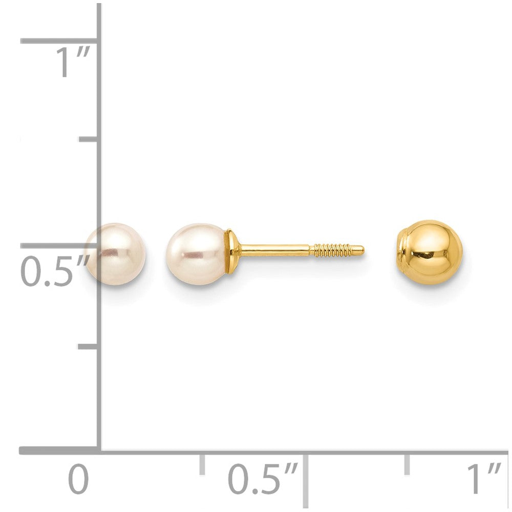 14k Madi K Reversible 3-4mm White Round Freshwater Cultured Pearl and Bead Screwback Post Earrings