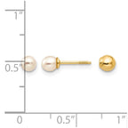 14k Madi K Reversible 3-4mm White Round Freshwater Cultured Pearl and Bead Screwback Post Earrings