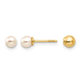 14k Madi K Reversible 3-4mm White Round Freshwater Cultured Pearl and Bead Screwback Post Earrings