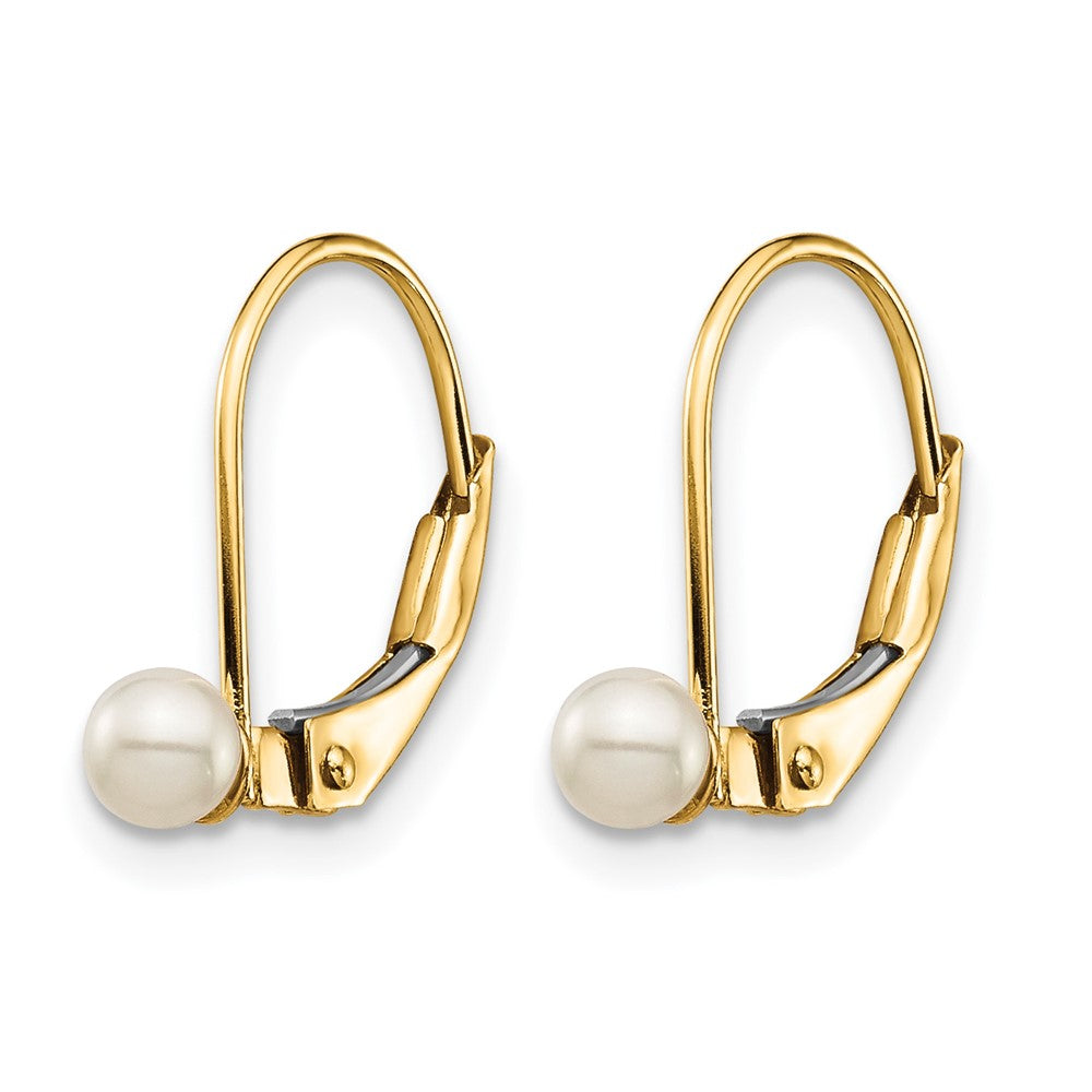 14k Madi K 3-4mm White Round Freshwater Cultured Pearl Leverback Earrings
