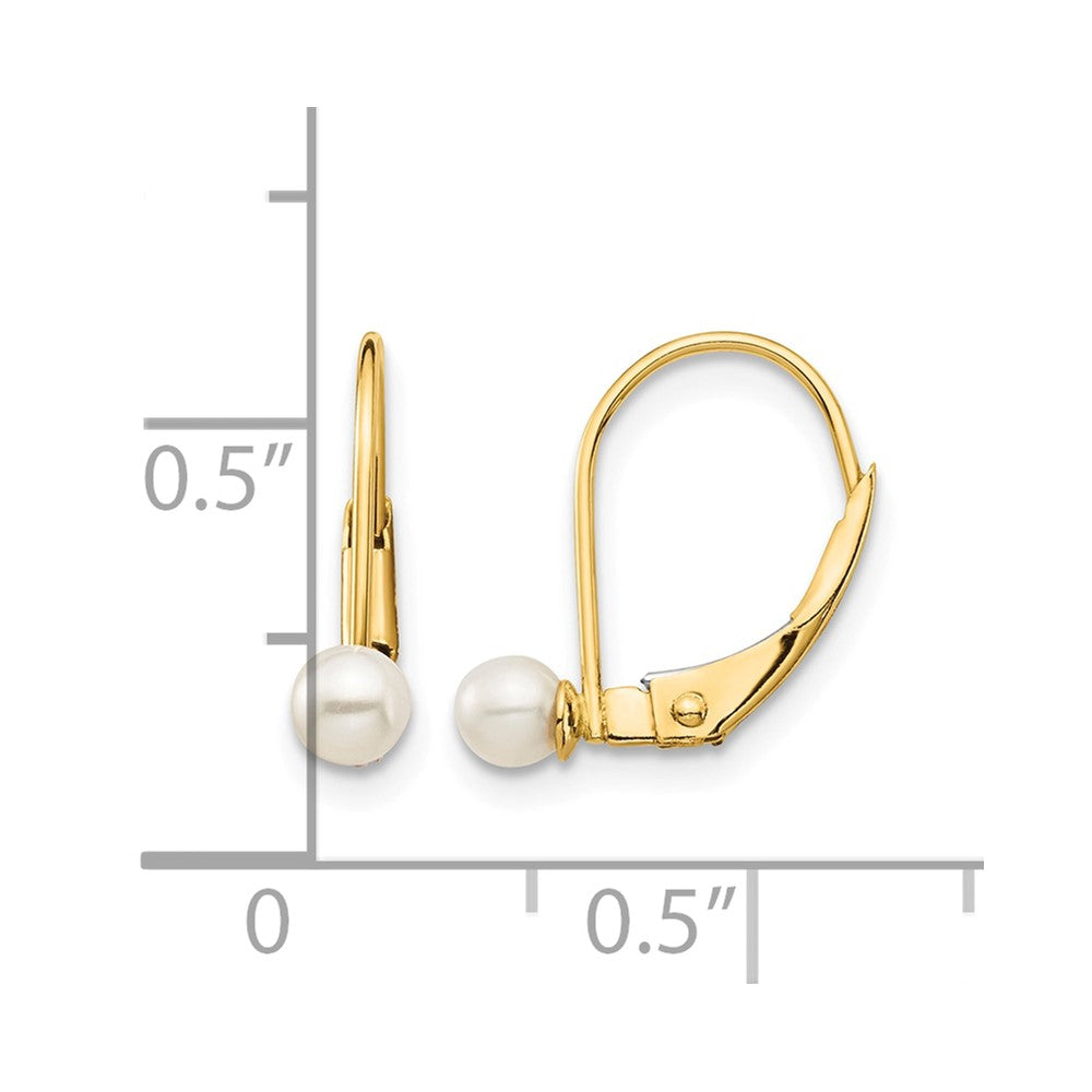14k Madi K 3-4mm White Round Freshwater Cultured Pearl Leverback Earrings