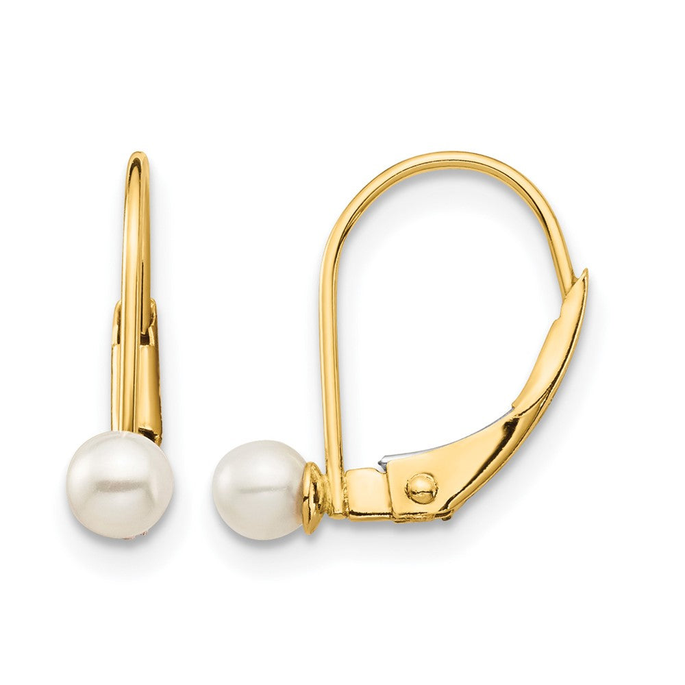 14k Madi K 3-4mm White Round Freshwater Cultured Pearl Leverback Earrings