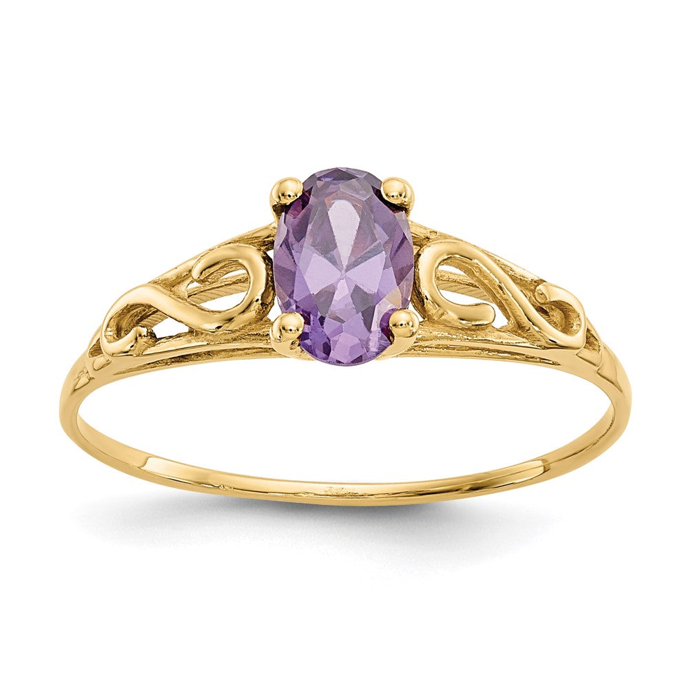 14k Madi K 6x4mm Oval Synthetic Amethyst Birthstone Ring