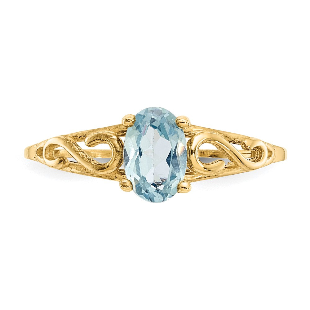 14k Madi K 6x4mm Oval Synthetic Aquamarine Birthstone Ring