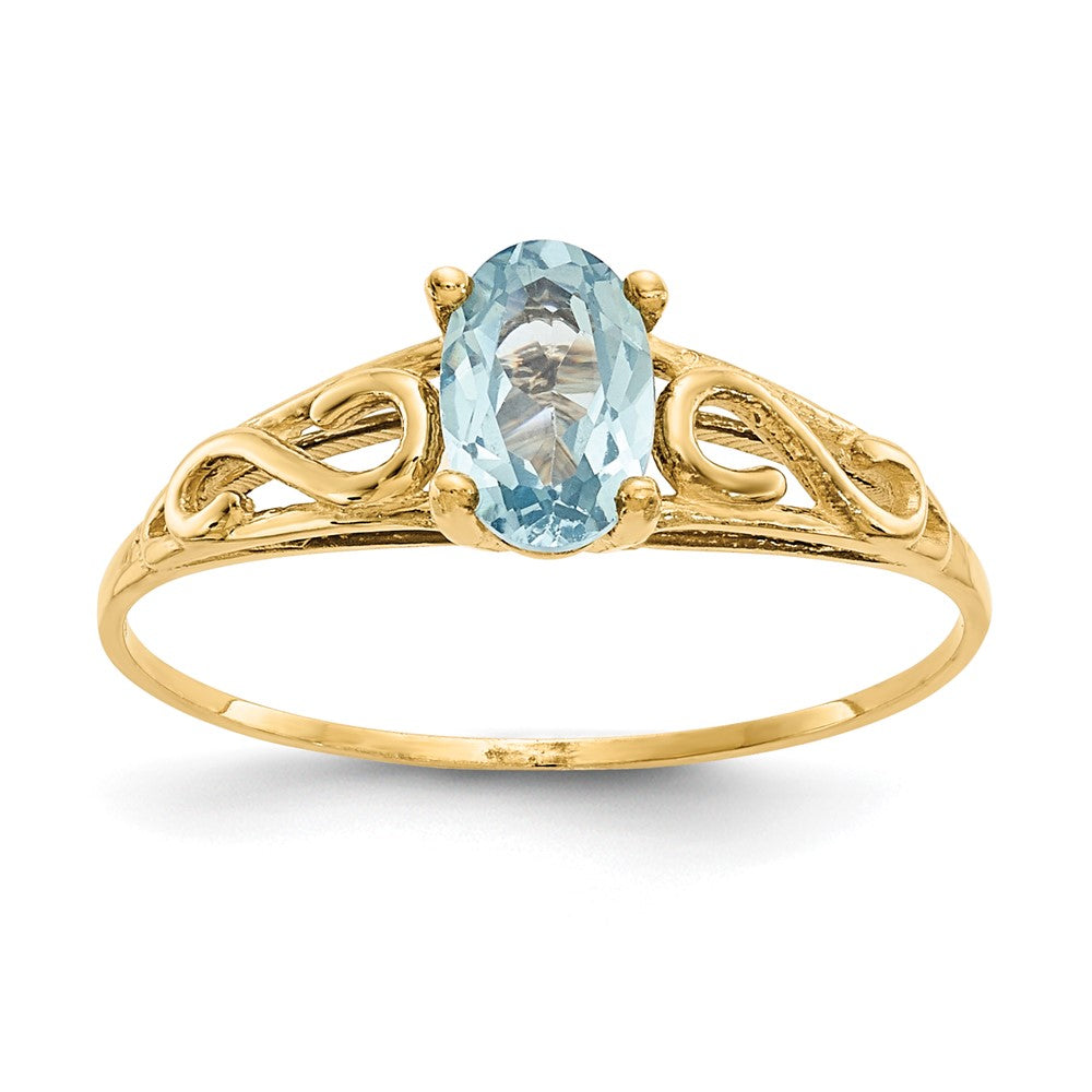 14k Madi K 6x4mm Oval Synthetic Aquamarine Birthstone Ring