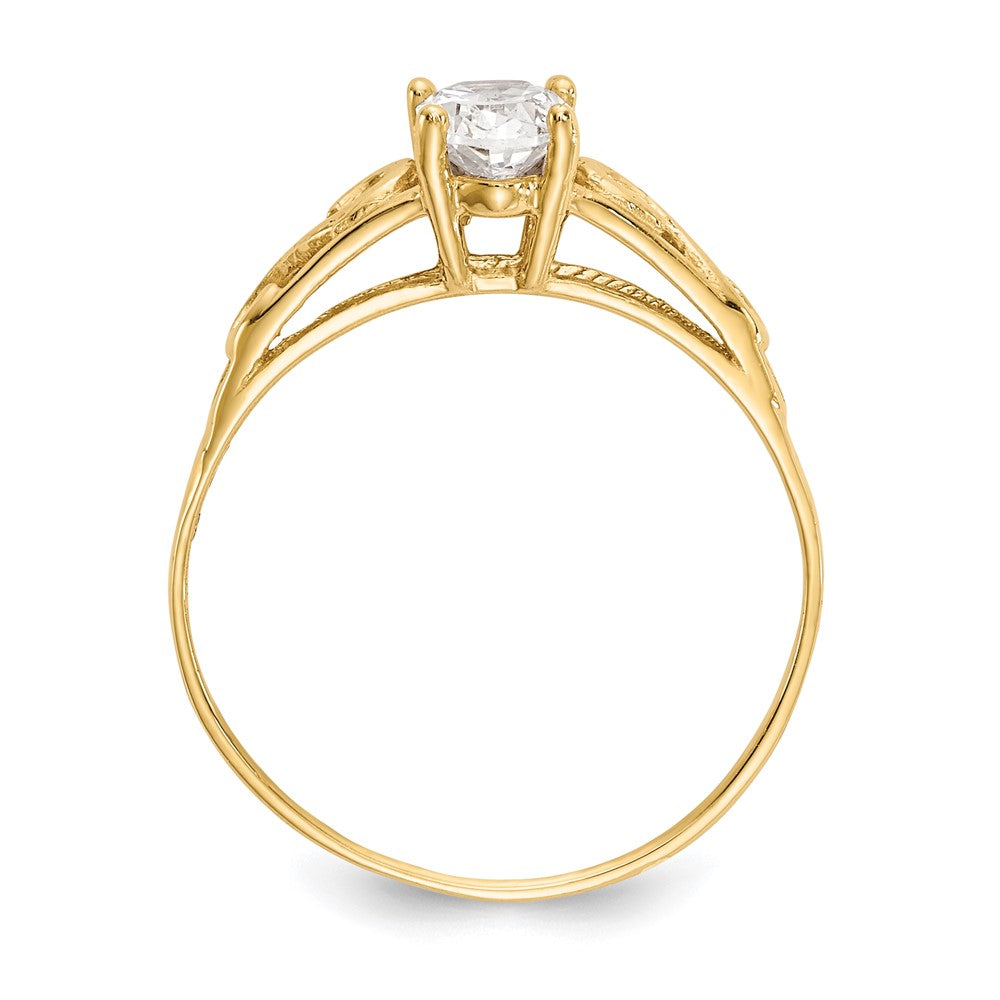 14k Madi K 6x4mm Oval Synthetic White Spinel Birthstone Ring