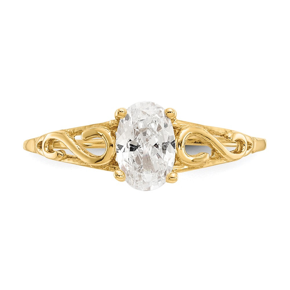 14k Madi K 6x4mm Oval Synthetic White Spinel Birthstone Ring