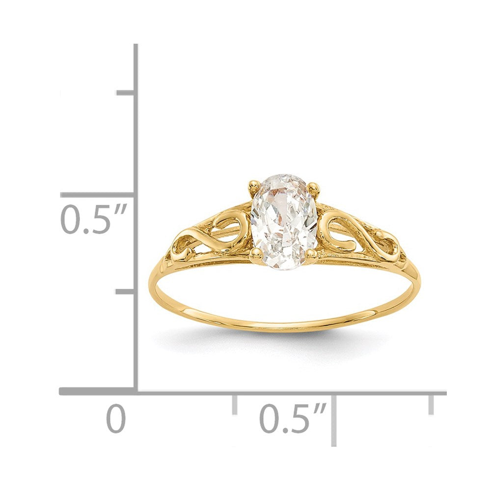14k Madi K 6x4mm Oval Synthetic White Spinel Birthstone Ring