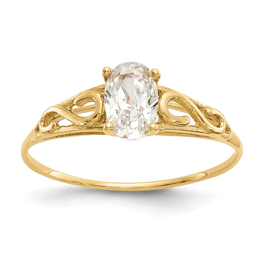 14k Madi K 6x4mm Oval Synthetic White Spinel Birthstone Ring