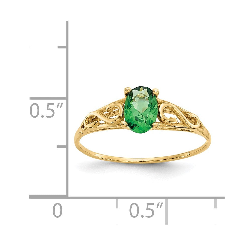 14k Madi K 6x4mm Oval Synthetic Emerald Birthstone Ring