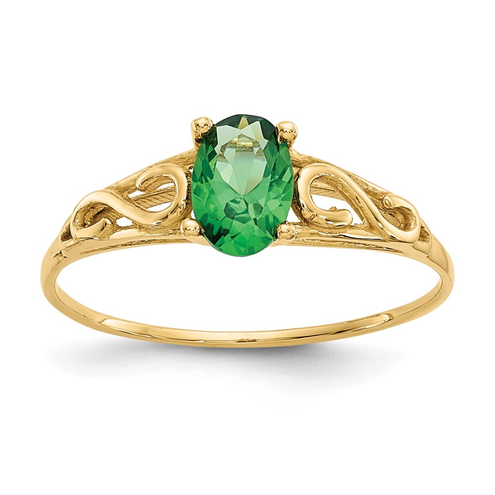14k Madi K 6x4mm Oval Synthetic Emerald Birthstone Ring