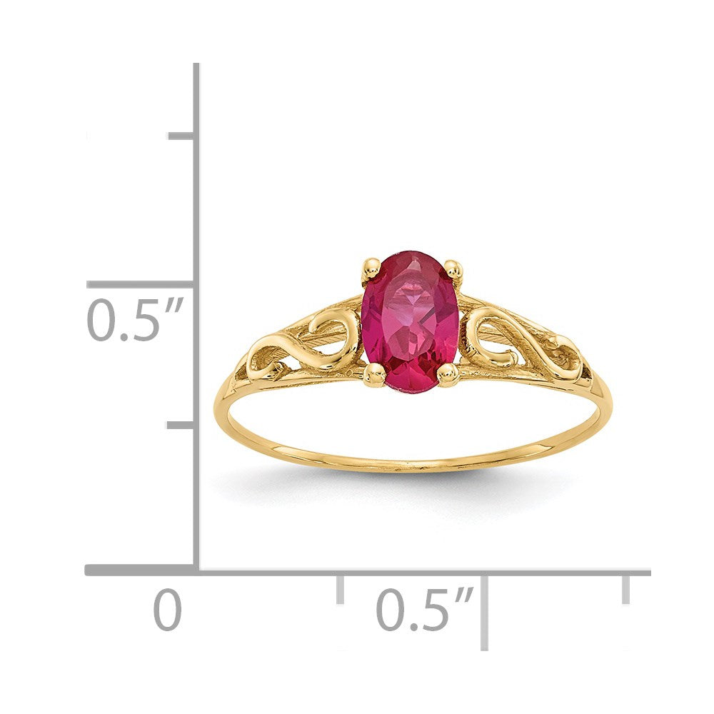 14k Madi K 6x4mm Oval Synthetic Ruby Birthstone Ring