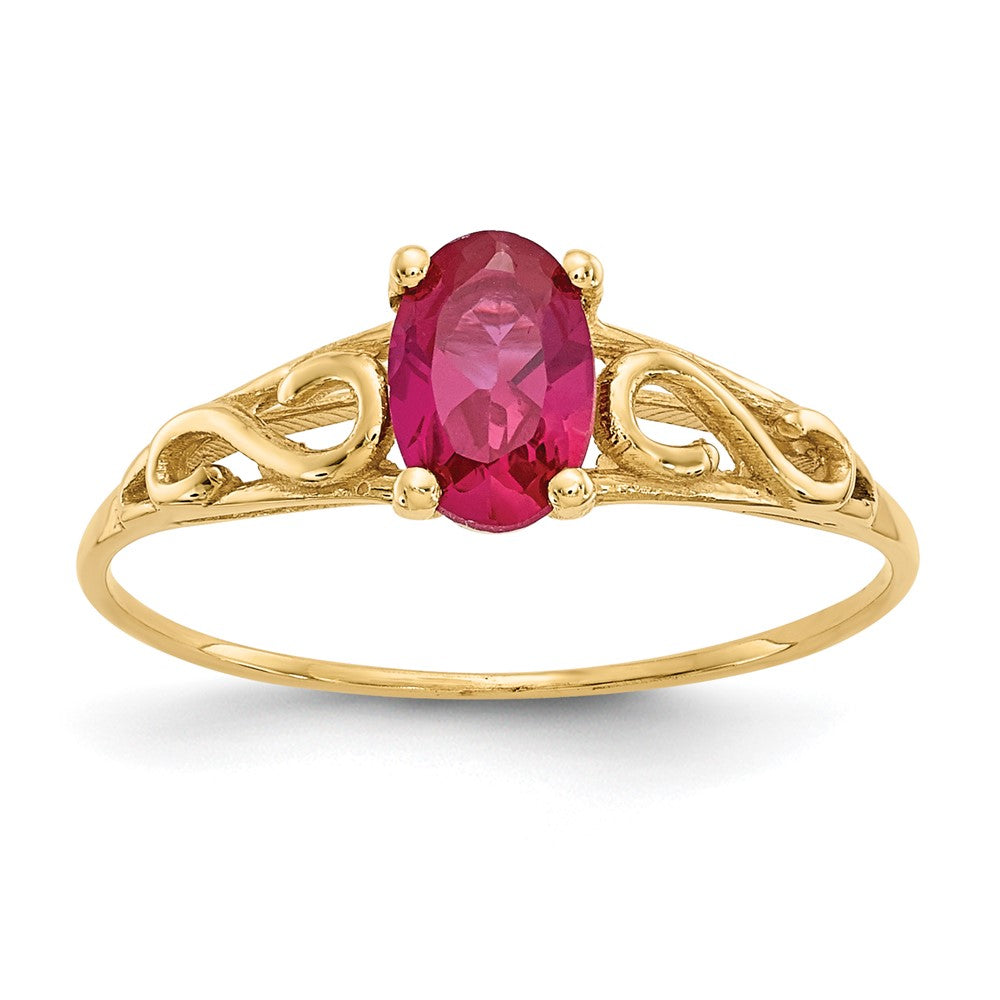 14k Madi K 6x4mm Oval Synthetic Ruby Birthstone Ring