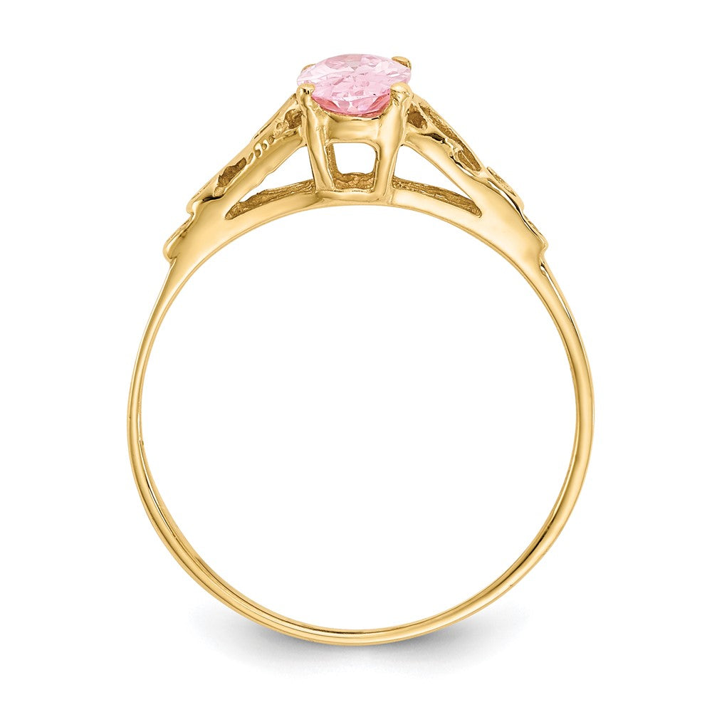 14k Madi K 6x4mm Oval Synthetic Rose Zircon Birthstone Ring