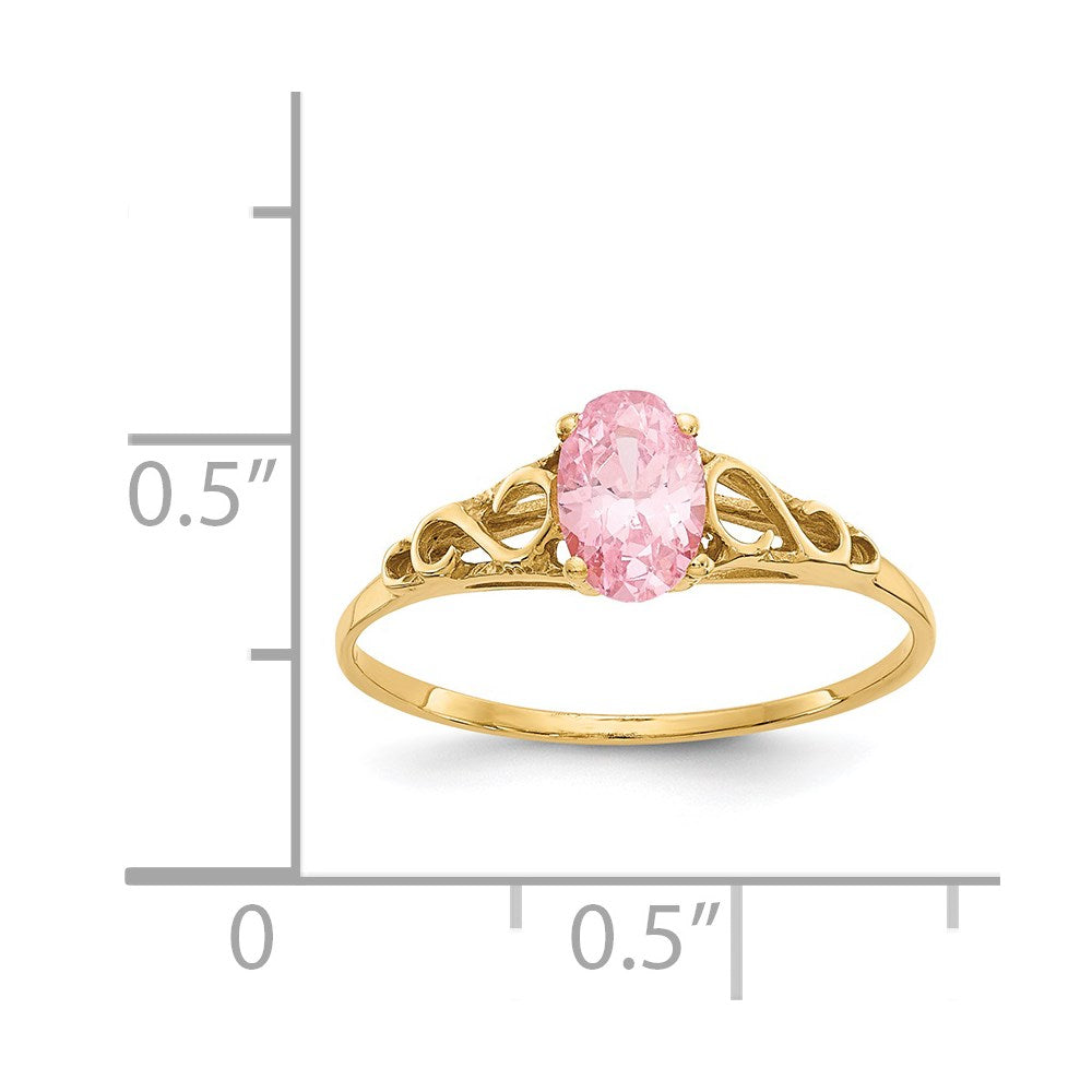 14k Madi K 6x4mm Oval Synthetic Rose Zircon Birthstone Ring