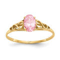 14k Madi K 6x4mm Oval Synthetic Rose Zircon Birthstone Ring