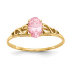 14k Madi K 6x4mm Oval Synthetic Rose Zircon Birthstone Ring