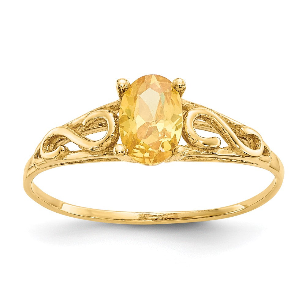 14k Madi K 6x4mm Oval Synthetic Citrine Birthstone Ring