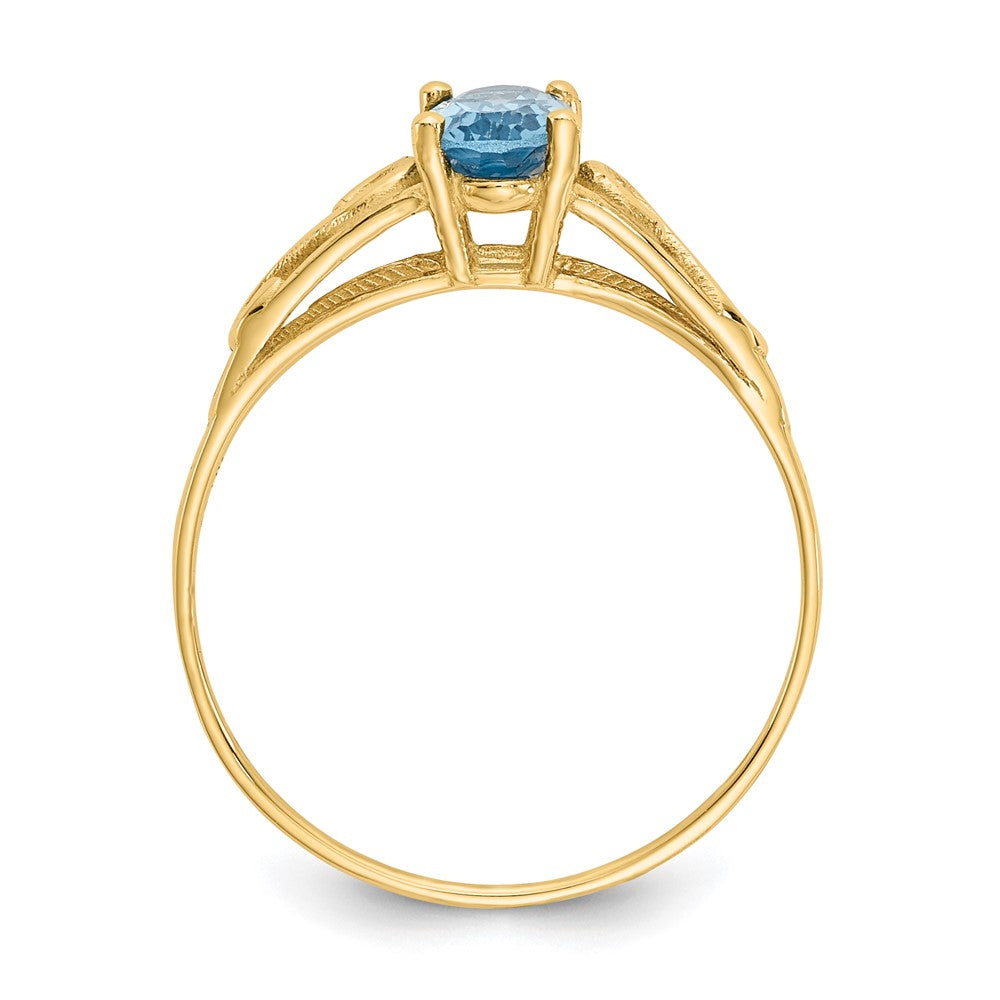 14k Madi K 6x4mm Oval Synthetic Blue Zircon Birthstone Ring