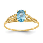 14k Madi K 6x4mm Oval Synthetic Blue Zircon Birthstone Ring