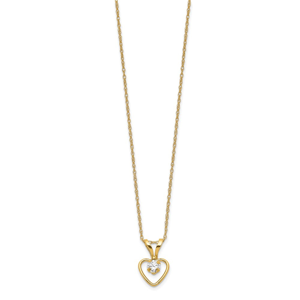 14k Madi K 3mm White Zircon Heart Birthstone 15 inch Necklace