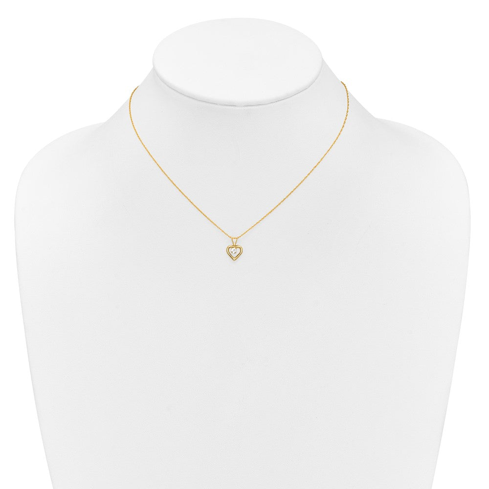 14k Madi K 3mm White Zircon Heart Birthstone 15 inch Necklace