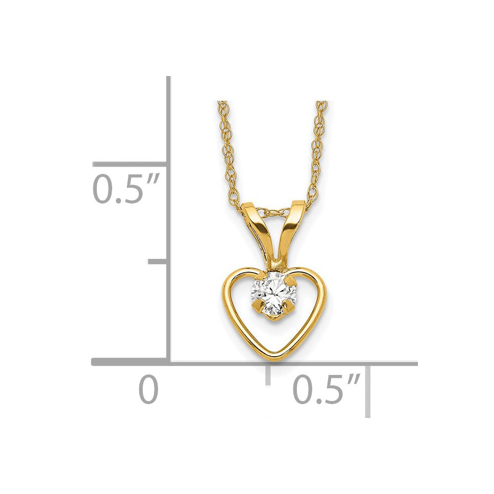 14k Madi K 3mm White Zircon Heart Birthstone 15 inch Necklace