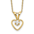 14k Madi K 3mm White Zircon Heart Birthstone 15 inch Necklace