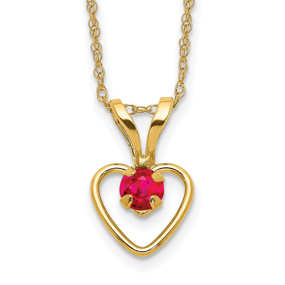 14k Madi K 3mm Ruby Heart Birthstone 15 inch Necklace