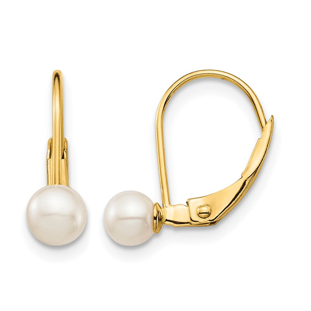 14k Madi K 4-5mm White Round Freshwater Cultured Pearl Leverback Earrings