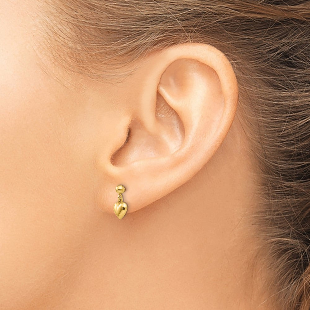 14k Madi K Puffed Heart Childrens Post Dangle Earrings