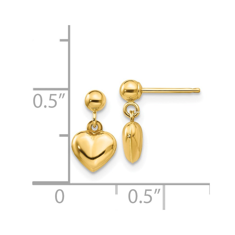 14k Madi K Puffed Heart Childrens Post Dangle Earrings