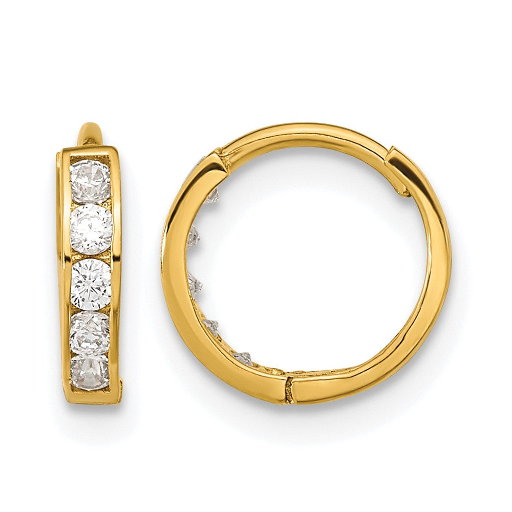 14k Madi K CZ 2x11mm Hinged Hoop Earrings