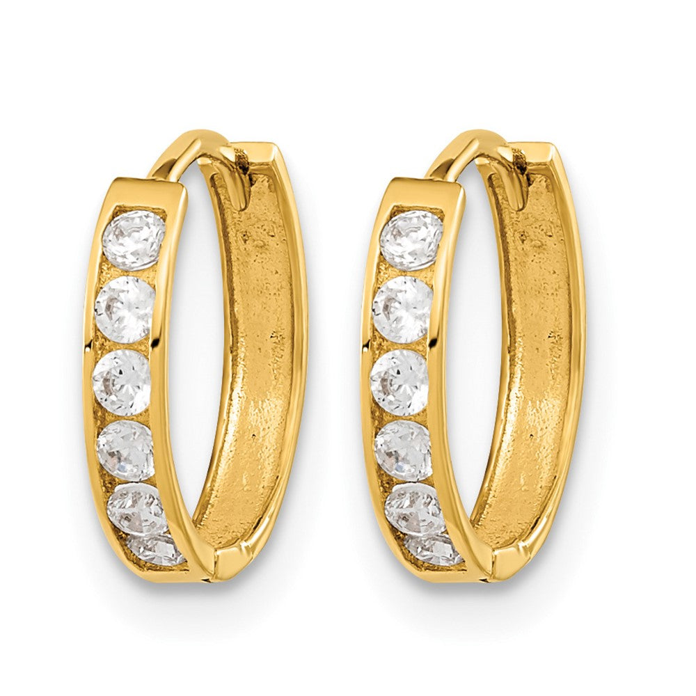 14k Madi K CZ 2x11mm Hinged Hoop Earrings