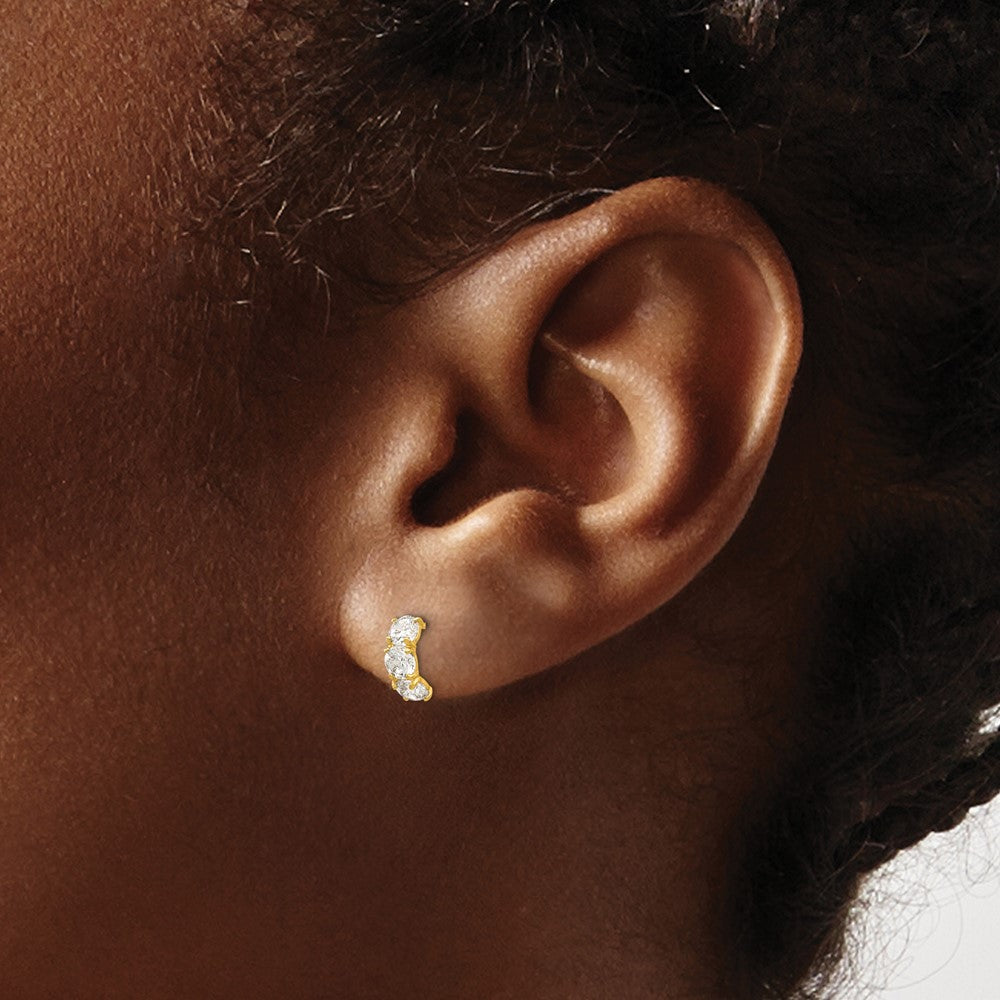 14k Madi K CZ Three Stone Childrens Post Earrings