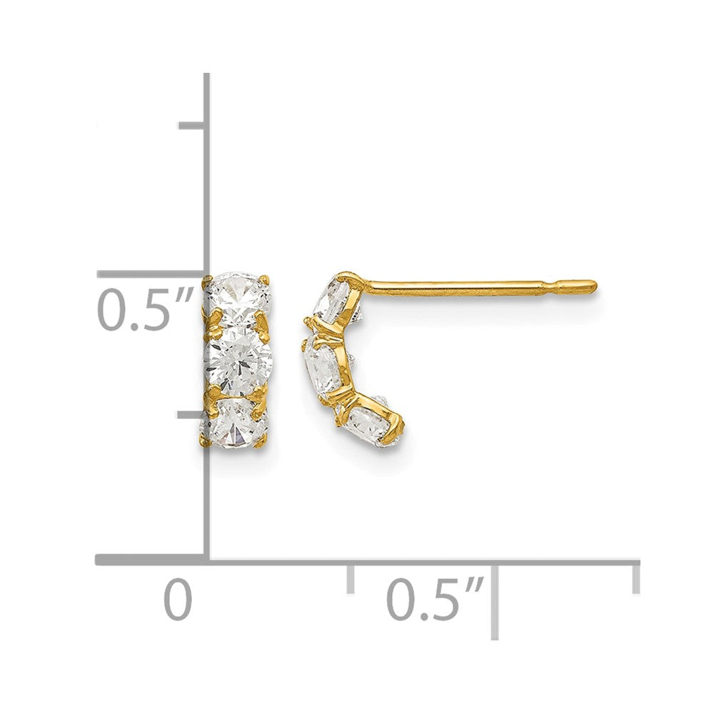 14k Madi K CZ Three Stone Childrens Post Earrings
