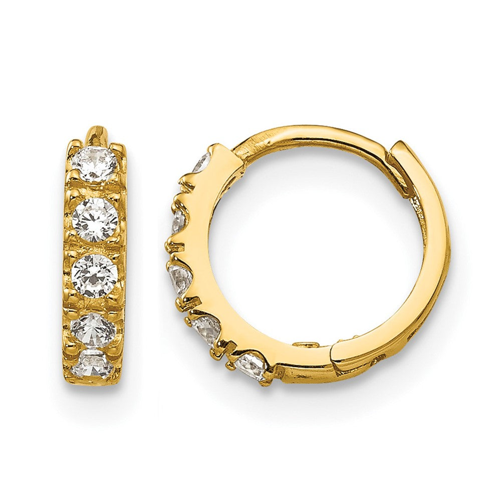 14k Madi K CZ 3x9mm Childrens Hinged Hoop Earrings