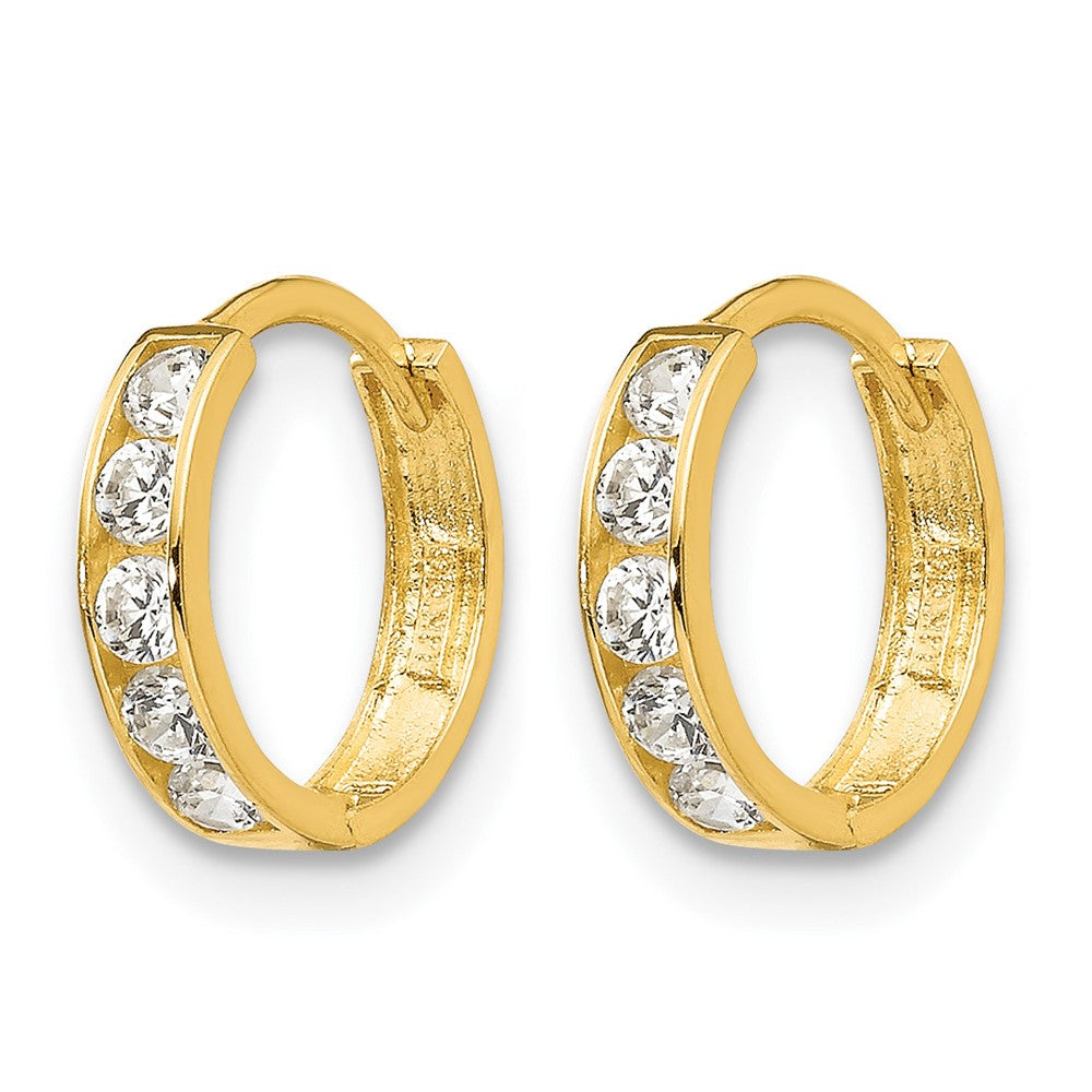 14k Madi K CZ 3x9mm Childrens Hinged Hoop Earrings