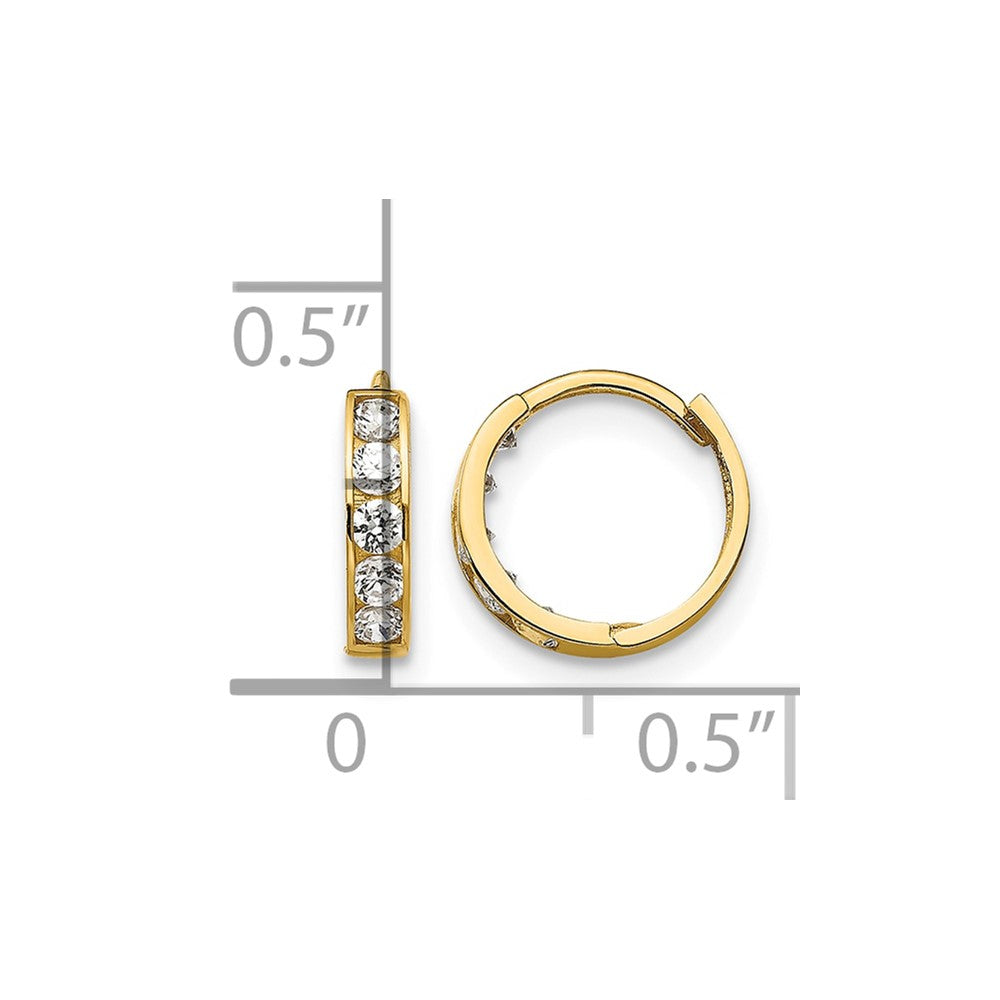14k Madi K CZ 3x9mm Childrens Hinged Hoop Earrings