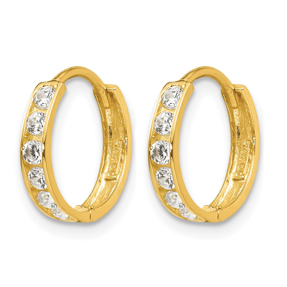 14k Madi K CZ 3x12mm Childrens Hinged Hoop Earrings