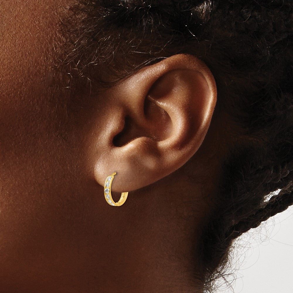 14k Madi K CZ 3x12mm Childrens Hinged Hoop Earrings