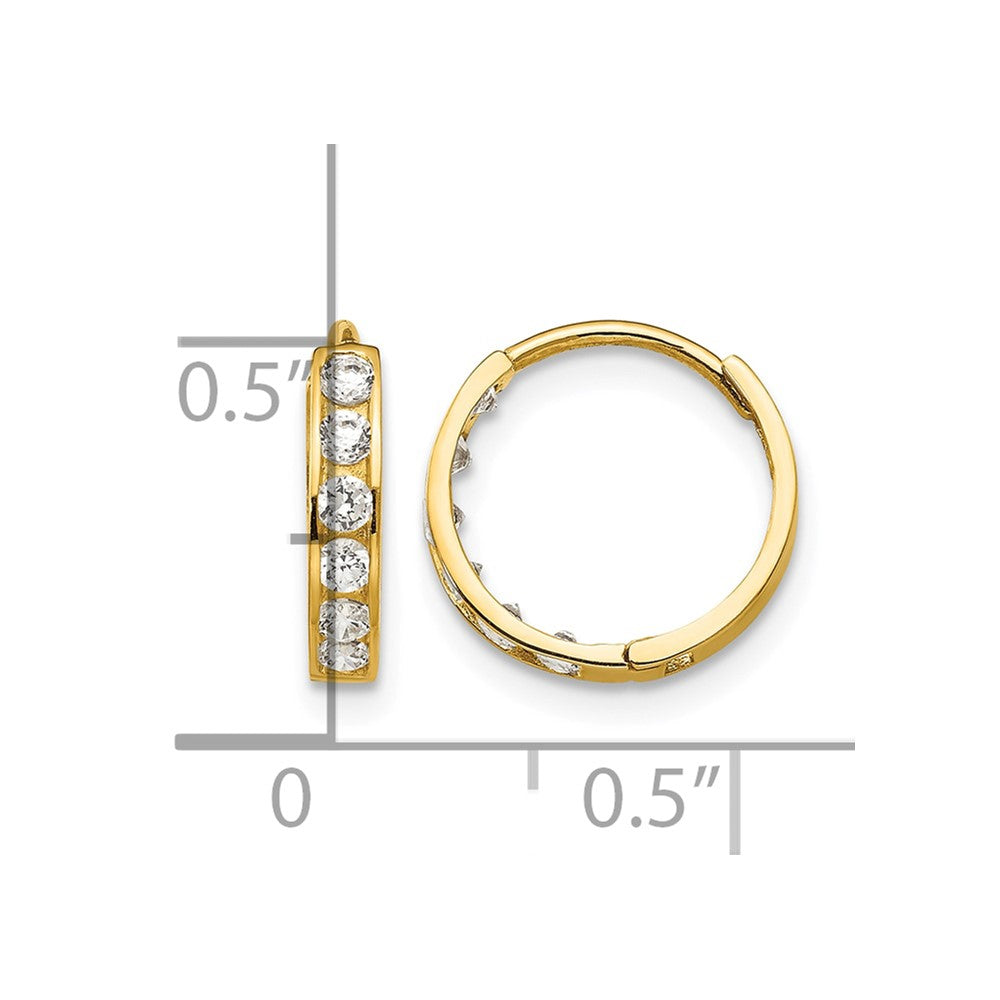 14k Madi K CZ 3x12mm Childrens Hinged Hoop Earrings