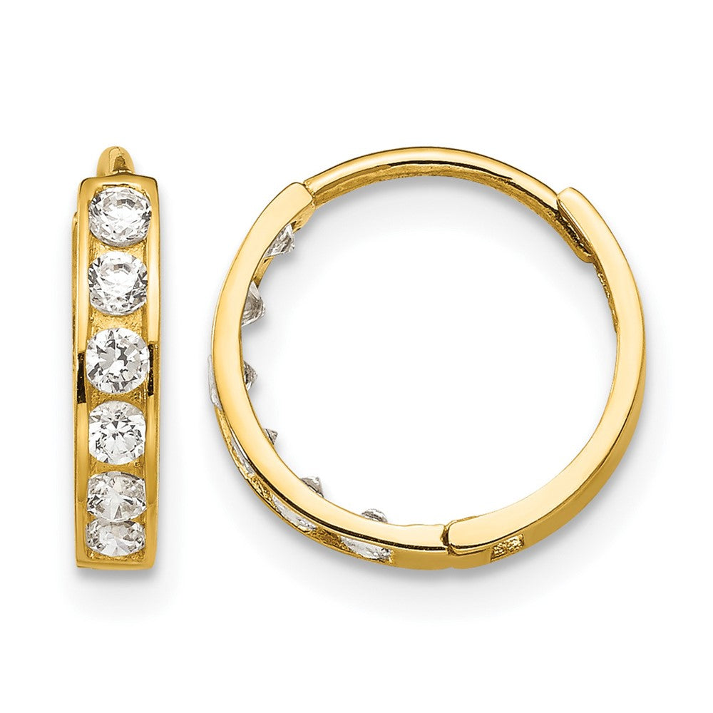 14k Madi K CZ 3x12mm Childrens Hinged Hoop Earrings