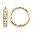 14k Madi K CZ 3x12mm Childrens Hinged Hoop Earrings